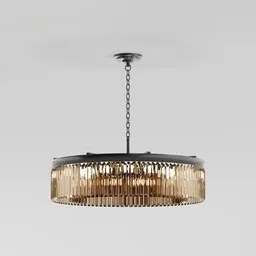 "Modern Molly chandelier with 18 light sources and crystal decoration, suspended on a metal frame. Perfect for contemporary interiors with wooden ceiling. Modeled in Blender 3D by Andries Both."