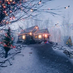 Festive Winter Cabin Scene