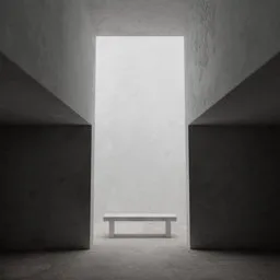 Minimalistic industrial-style 3D rendering, featuring concrete bench and walls with natural light.