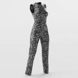 Detailed 3D paisley patterned female overall, ideal for Blender 3D modeling and fashion renderings.