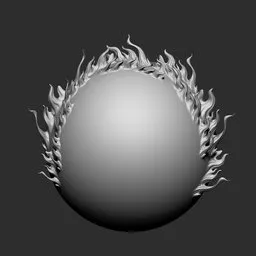 3D sculpting brush effect creating stylized flame details on model surface, compatible with Blender 3D.