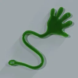 Realistic Blender 3D model of green, textured sticky hand toy for arcade prize visuals.