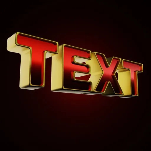 3D model of stylized, shiny golden text against a dark backdrop, showcasing procedural materials in Blender.