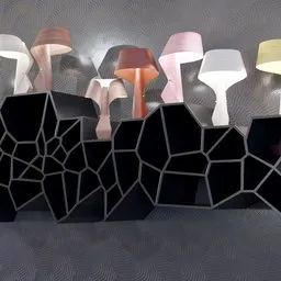 Variety of artisanal wood table lamps in modern design, showcased for Blender 3D modeling.