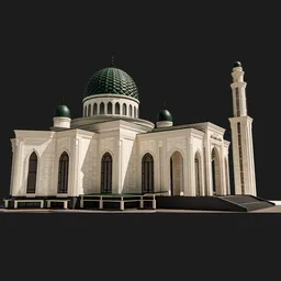 Detailed Islamic mosque 3D model with minarets for Blender rendering.