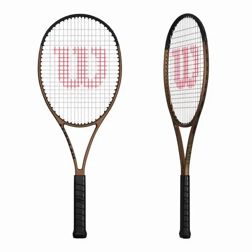 Detailed 3D render of Wilson Blade 98 tennis racket for Blender modeling, showcasing front and back views with intricate textures.