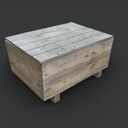 "Lowpoly wooden industrial container model named 'Box wood 1' for Blender 3D. Albedo and normal textures included, perfect for transporting goods. Photogrammetry scan for highly detailed texture."