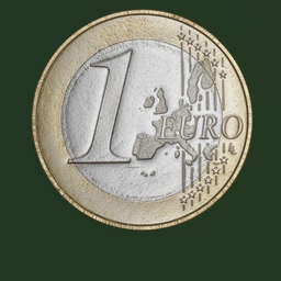 Detailed 3D rendering of a 1 Euro coin, ideal for Blender 3D currency simulations.