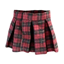 Detailed 3D rendering of a pleated red tartan skirt for fashion design in Blender software.