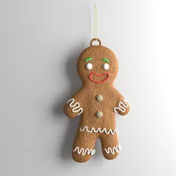 Detailed 3D gingerbread man model with festive icing, ideal for Blender 3D Christmas scenes.