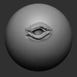 Detailed eye cavity sculpting brush effect for 3D modeling, ideal for dragon features in Blender.