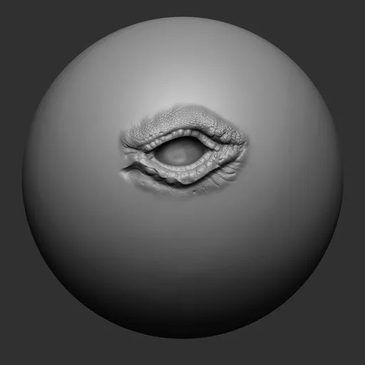 Detailed eye cavity sculpting brush effect for 3D modeling, ideal for dragon features in Blender.