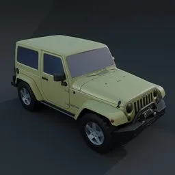 3D-rendered low-poly jeep model in Blender with a simple color texture, ideal for game developers.