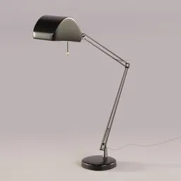 Detailed 3D render of an adjustable desk lamp model, compatible with Blender, showcasing realistic textures and materials.