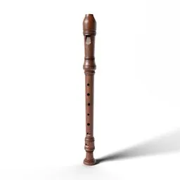 Highly detailed Blender 3D model of a wooden baroque soprano recorder with shadow on a light background.