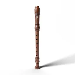 "Baroque era wooden soprano recorder 3D model for Blender 3D. Close-up full body render with white background and unbiased texture. Ideal for virtual instrument displays and historical reenactments."