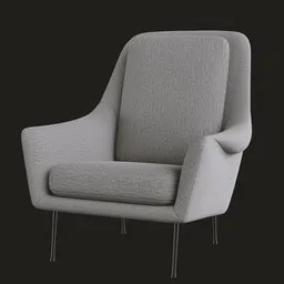 High-quality 3D model of a mid-century inspired chair with sleek stiletto legs and curved arms for modern interiors.