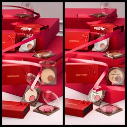 Cosmetics highlighter red ribbon shot