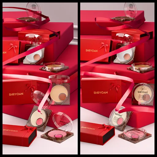 Cosmetics highlighter red ribbon shot