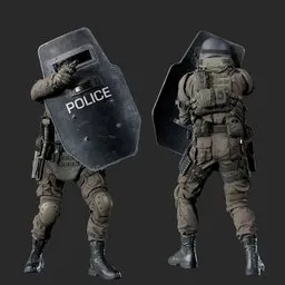 Police Tactical Unit Shield Aiming Beige