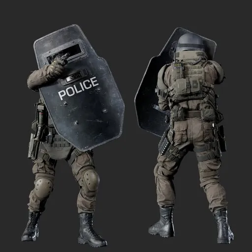 Police Tactical Unit Shield Aiming Beige