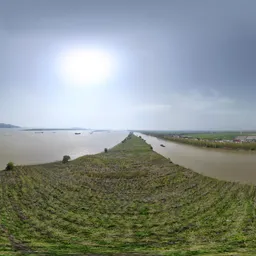 Green grass river sunshine clouds