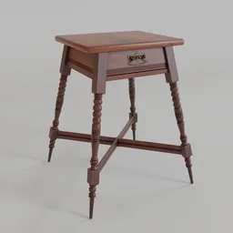 "Antique Victorian Plant Stand with Spindle Leg and Drawer for Blender 3D - Perfect for Displaying Houseplants and Decor Items"
