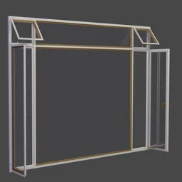 Adjustable 6-panel steel frame 3D window model with controllers and box cutter for Blender.