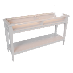 "White Lacquered Liatorp Console Table with Shelf - 3D Model for Blender 3D by Bapu on UE Marketplace, Front Top and Side View by Jørgen Roed - High-Quality Videogame Render."