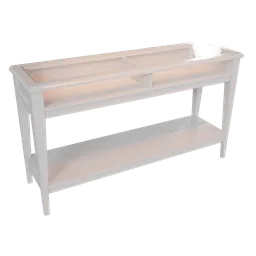 "White Lacquered Liatorp Console Table with Shelf - 3D Model for Blender 3D by Bapu on UE Marketplace, Front Top and Side View by Jørgen Roed - High-Quality Videogame Render."