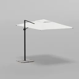 "Modern white parasol for outdoor visualisation, modelled in Blender 3D. Suitable for far sight visualization with sleek glass and metal design. Simplified realism style with included cad and searchlight components."