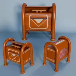 Detailed Blender 3D model featuring three styles of urban mailboxes.