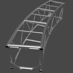 Detailed 3D model of curved metal truss section for industrial use in Blender 3D, 2.27m size.