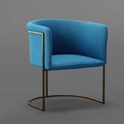 "Velvet chair with a gold metal frame, a high-resolution 3D render in Blender 3D. Detailed body shape and smooth rounded contours, ideal for architectural visualization and interior design projects."