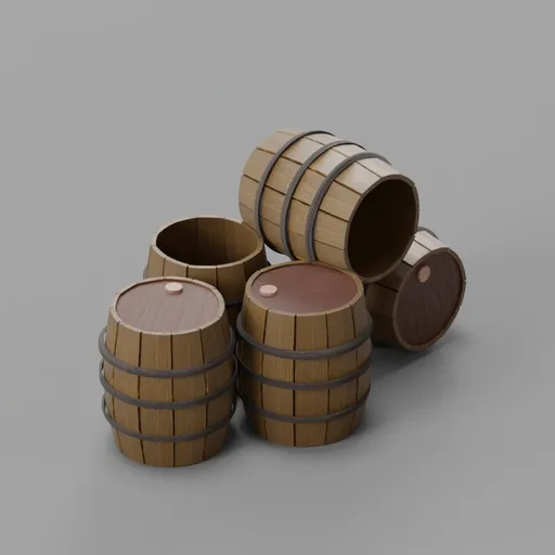 Stacked Wooden Barrel Cluster