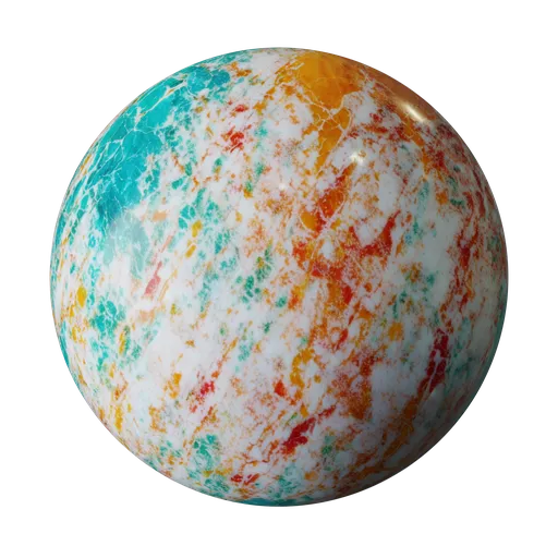 High-resolution colorful marble PBR texture for 3D rendering in Blender and other software.