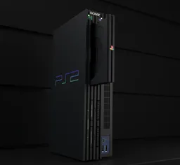Detailed 3D render of a classic gaming console standing upright with USB ports visible, designed for Blender.