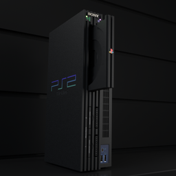Detailed 3D render of a classic gaming console standing upright with USB ports visible, designed for Blender.