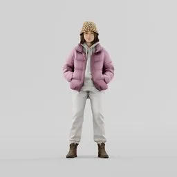 Girl in purple jacket leans on rail