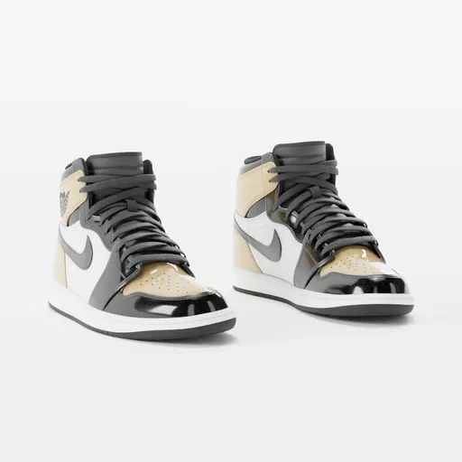 High-quality 3D rendering of trendy high-top sneakers, ideal for Blender 3D artists and footwear design.
