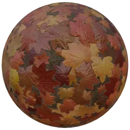 High-resolution 2K PBR texture of scattered maple leaves for realistic ground material in Blender 3D projects.