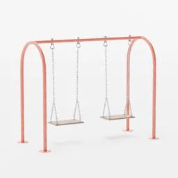 "3D model of a swing set with two swings, ideal for creating playground scenes in Blender 3D. This untextured model, created in 2019, features a gunmetal grey design with a hint of toned orange and pastel pink. Perfect for adding vibrant and realistic elements to your Blender 3D projects."