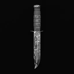 Detailed 3D model of a combat knife with realistic textures, suitable for Blender rendering.
