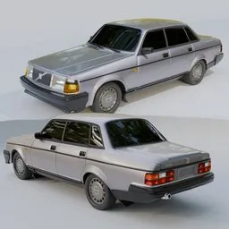 Detailed Blender 3D model of gray Volvo 240 with separate parts for customization.