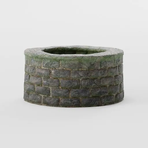Realistic aged stone well 3D model suitable for Blender, ideal for game assets or architectural visualization.