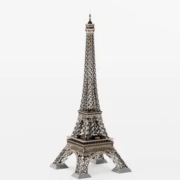 Detailed 3D model of the Eiffel Tower with intricate metalwork, compatible with Blender for architectural visualization.