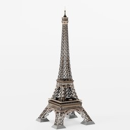 Detailed 3D model of the Eiffel Tower with intricate metalwork, compatible with Blender for architectural visualization.
