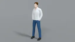3D render of a stylized male figure in casual attire, optimised for Blender 3D low-poly visualization.