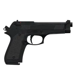Realistic 3D model of semi-automatic handgun, compatible with Blender, detailed texturing and accurate proportions, isolated on transparent background.
