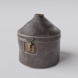 "Old metal container - Brown container with a lock, inspired by Wang Jian and Eugène Grasset. Rendered in Redshift, this Blender 3D model includes 2 meshes parented to an empty, textured in Substance for PBR compatibility. Perfect for video game assets, museums, and more."

or

"Blender 3D Old Metal Container - A 3D model featuring a brown container with a lock, inspired by Wang Jian and Eugène Grasset. Rendered in Redshift, this PBR compatible 4k material showcases 2 meshes parented to an empty, with a non-applied SubD modifier on the main body. Ideal for video game assets, museum collections, and more."
